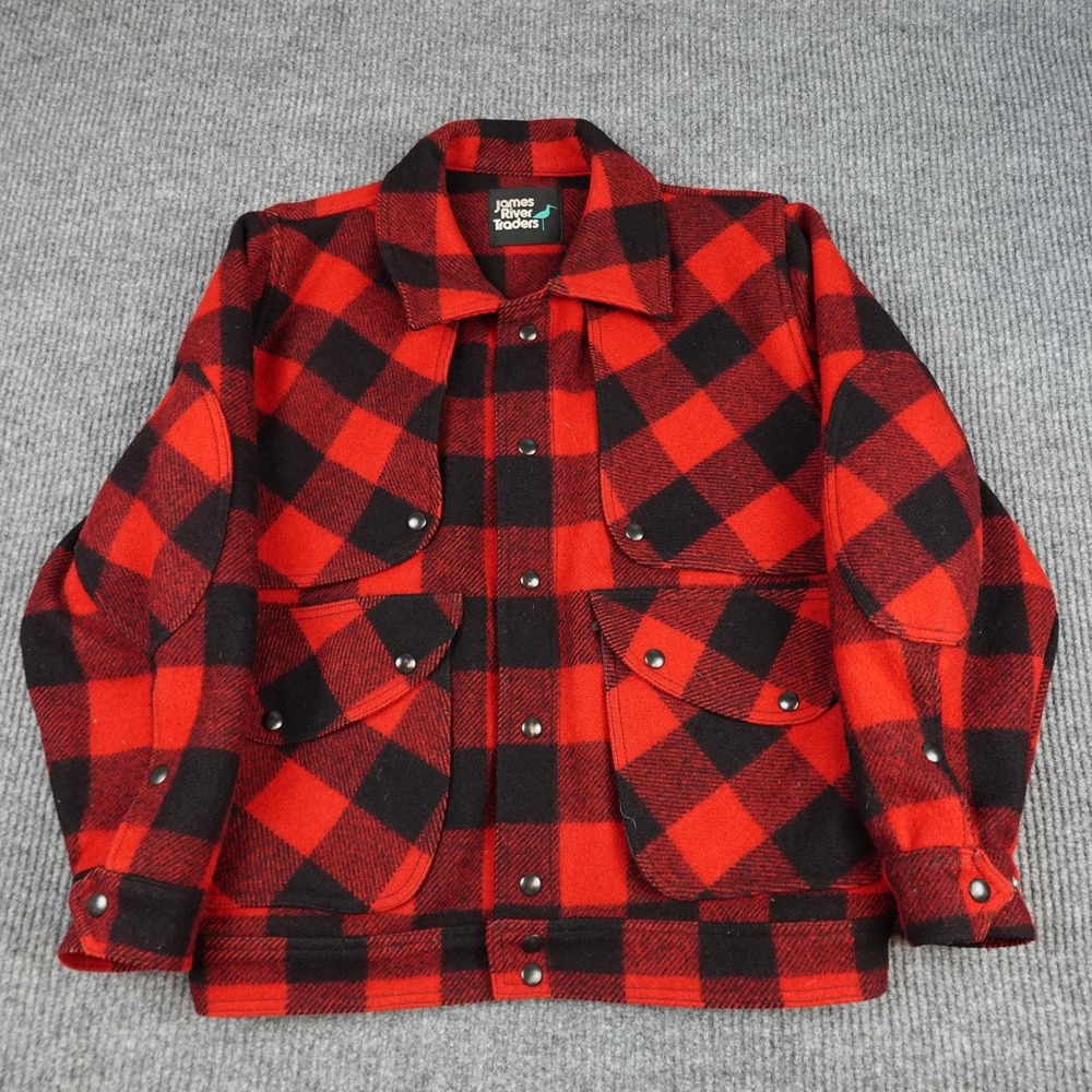 Vintage James River Mackinaw Jacket Mens Medium Red Plaid Wool Hunting Made USA
